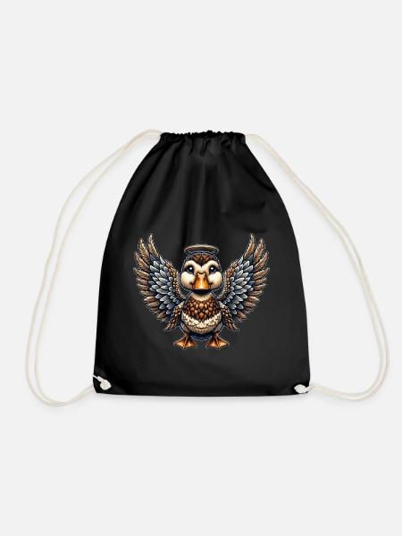 Elegante goldene Ente mit Engelsflügeln Ornament - Turnbeutel - Schwarz