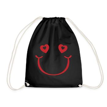 Love and Smile | Heart eyes with cheeky grins - Drawstring Bag - black - Front