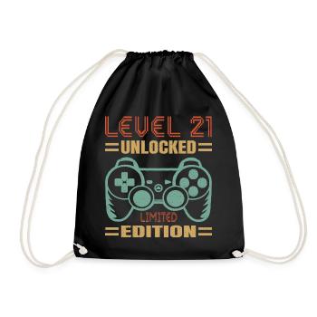 Birthday Level 21 Unlocked - Drawstring Bag - black - Front