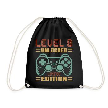 Birthday Level 8 Unlocked - Drawstring Bag - black - Front