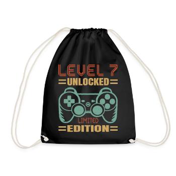 Geburtstag Level 7 freigeschaltet - Turnbeutel - Schwarz - Vorne
