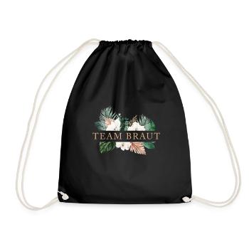 Team Braut! Floral, Boho, Tropic, personalisierbar - Turnbeutel - Schwarz - Vorne