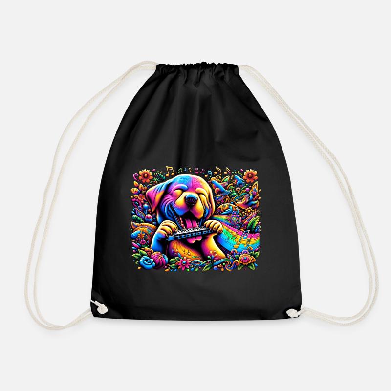 Harmony Dog: Harmonica Vibes - Drawstring Bag - black