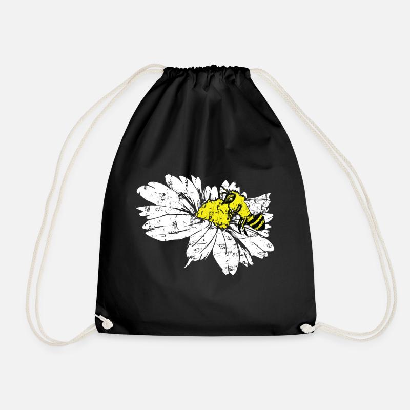 Bee flower pollination beekeeper - Drawstring Bag - black