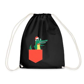 Christmas Crocodile Chest Bag Santa Hat - Drawstring Bag - black - Front