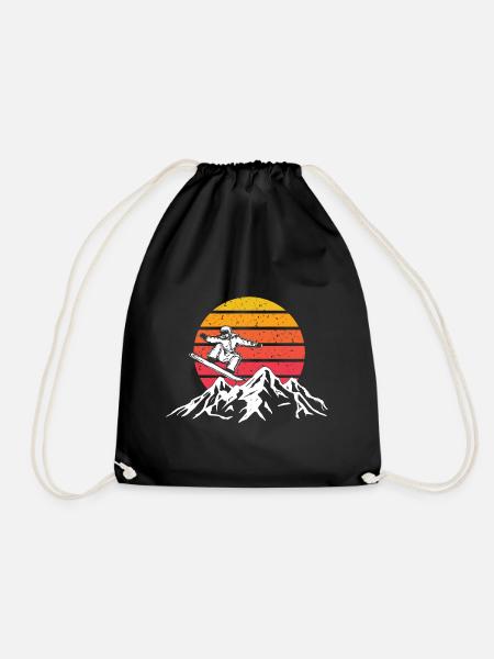 Snowboard mountains winter sun - Drawstring Bag - black