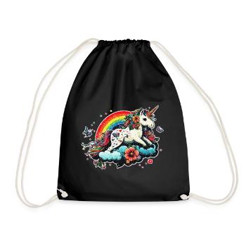 Mignon licorne arc-en-ciel, nuage, style kawaii - Sac de sport léger - noir - Devant