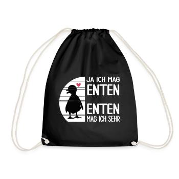 Ente "ich mag Enten" Watschelente Hausente - Turnbeutel - Schwarz - Vorne