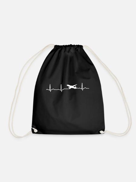 GESCHENK - EKG HERZLINIE FLUGZEUG White - Turnbeutel - Schwarz