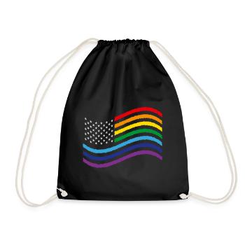 USA Regenbogen Flagge - Turnbeutel - Schwarz - Vorne