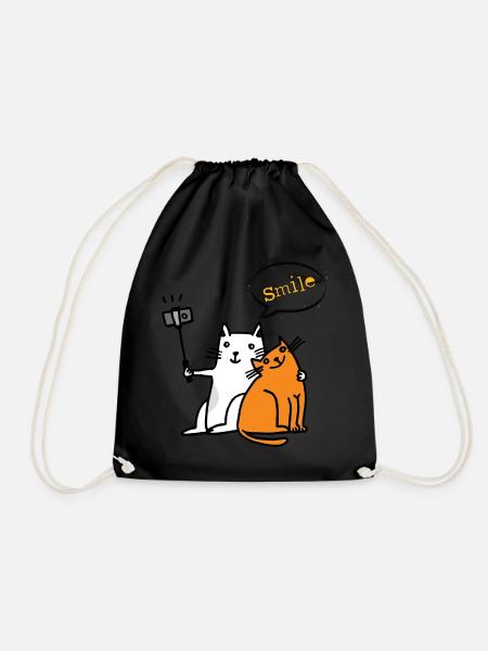 Smile Cat Cats Funny Funny - Drawstring Bag - black