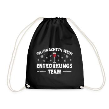 Weihnachten Weinnachten Wein Entkorkungs Geschenk - Turnbeutel - Schwarz - Vorne