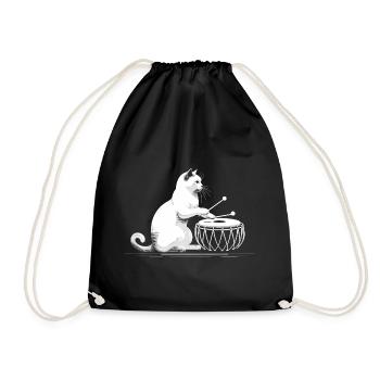 Rhythm Cat - Cat Playing Tonga - Drawstring Bag - black - Front