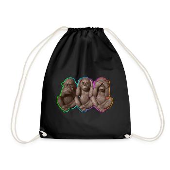 Trois singes sages | 3 singes sages - Sac de sport léger - noir - Devant