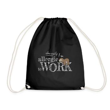 Allergy to work sleepy kawaii sloth - Drawstring Bag - black - Front