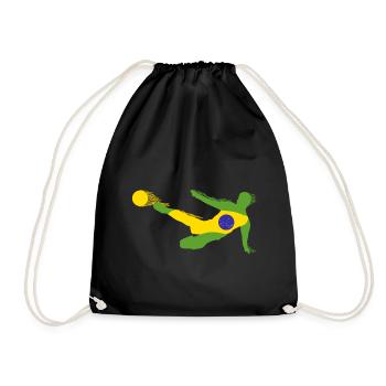 Football player in flames, flag Brazil - Drawstring Bag - black - Front