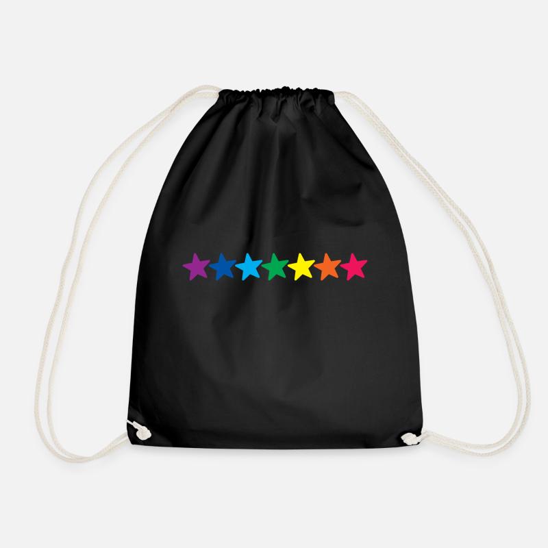 Horizontal Rainbow Stars - Drawstring Bag - black