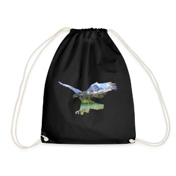 Eagle lake mountain mountains fly clouds shirt - Drawstring Bag - black - Front