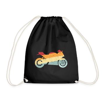 Motorsport Retro Motorcyclist Motorcycle - Drawstring Bag - black - Front