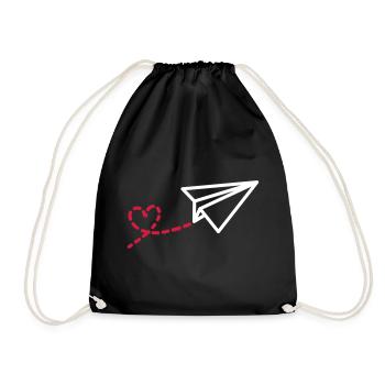 Paperplane avec coeur, avion en papier avec coeur - Sac de sport léger - noir - Devant