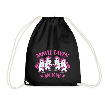 Malle Diven On Tour Mallorca Sprüche Einhorn Party - Turnbeutel - Schwarz - Vorne