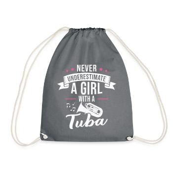 Tuba Girl Wind Instrument Musician - Drawstring Bag - grey - Front