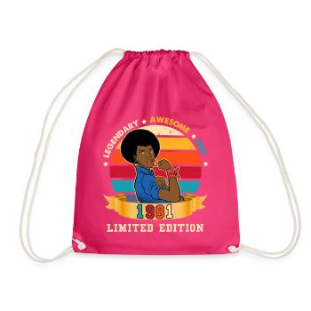 Geburtstagsfrau afro 1981 Jahrgang - Turnbeutel - Fuchsia - Vorne