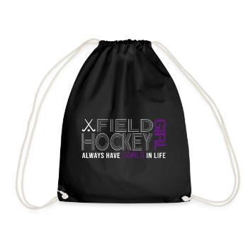 hockey girl 7m field hockey player team win - Drawstring Bag - black - Front