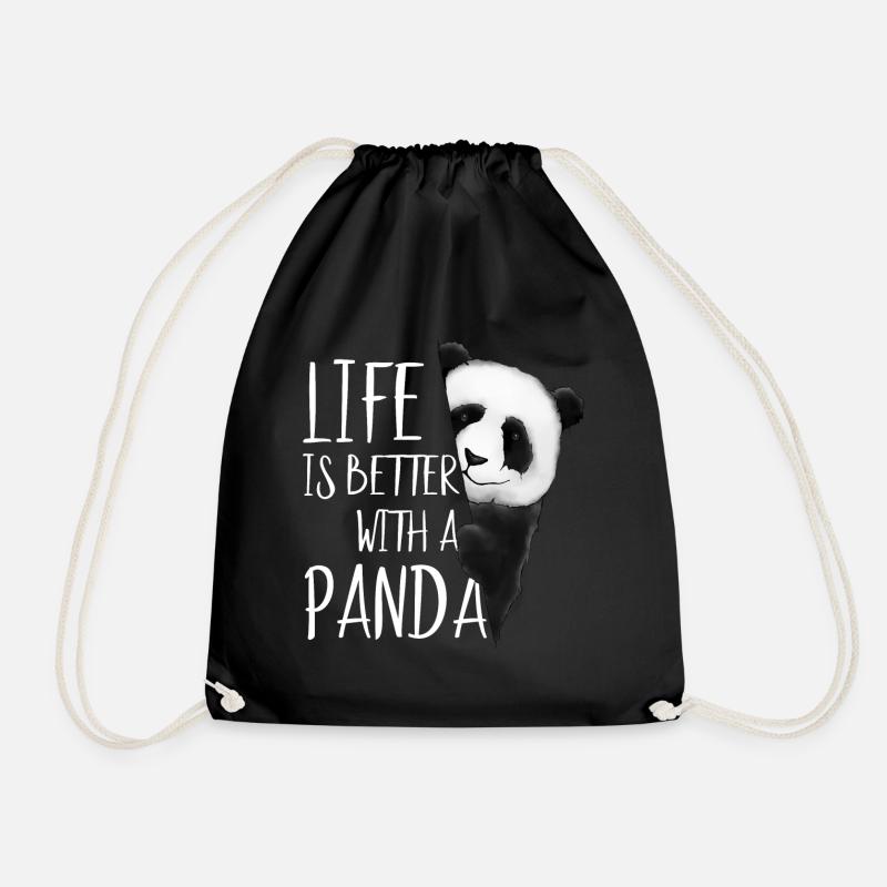 Life is better with a Panda gift - Drawstring Bag - black
