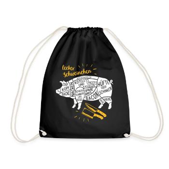 lecker Schweinchen lustiges Grill Shirt Geschenk - Turnbeutel - Schwarz - Vorne