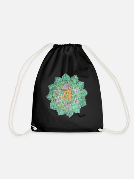 Heart Chakra Anahata Chakra Love - Drawstring Bag - black