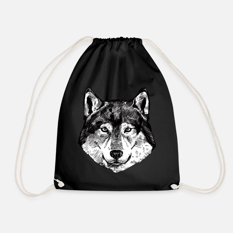 wolf - Drawstring Bag - black