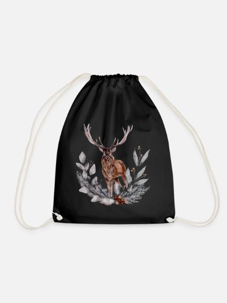 Deer deer antler hunter t-shirt - Drawstring Bag - black