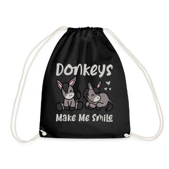 Donkeys Make Me Smile Mule Farm Animal - Drawstring Bag - black - Front