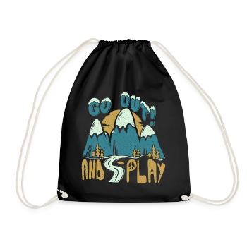 Go Out and Play Hand lettering mountains with nature - Drawstring Bag - black - Front