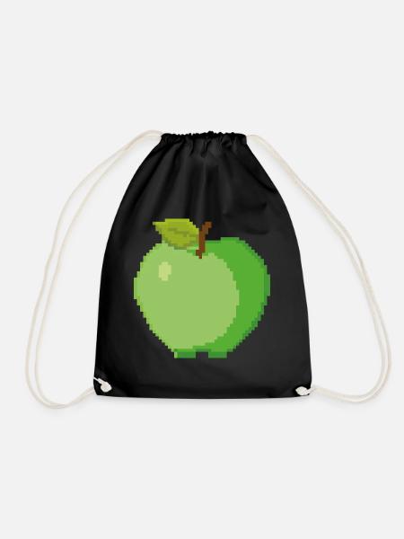 Retro Pixel Green Apple - Drawstring Bag - black