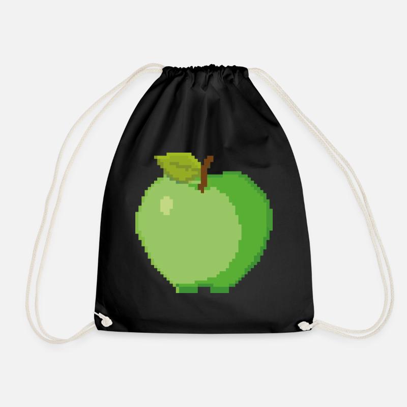 Retro Pixel Green Apple - Drawstring Bag - black