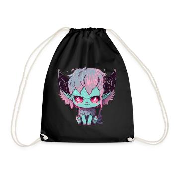 Chibi Dämon Katze mit satanischen Augen - Kawaii - Turnbeutel - Schwarz - Vorne