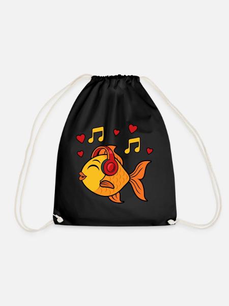 Süßer Goldfisch Musiknoten Musikerfisch - Turnbeutel - Schwarz