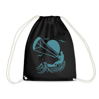 Kitesurfer Silhouette, Kiten Abenteuer Design - Turnbeutel - Schwarz - Vorne