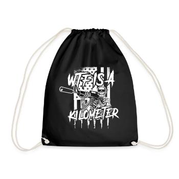 WTF Is A Kilometer Meme Patriotic Joke USA Flag - Drawstring Bag - black - Front