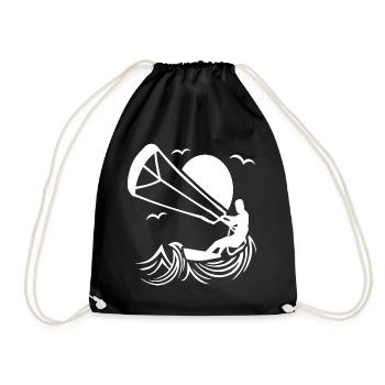 Kitesurfer Silhouette, Kiten Abenteuer Design - Turnbeutel - Schwarz - Vorne