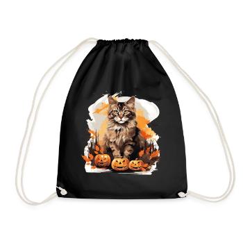 Maine Coon Fall Halloween Cat - Drawstring Bag - black - Front