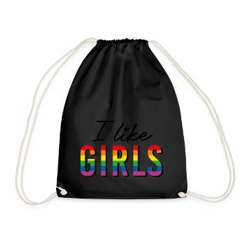 LGBTQIA+ I like girls rainbow flag lesbian - Drawstring Bag - black - Front