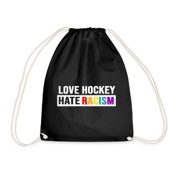 Feldhockey Hockey "love hockey hate racism" - Turnbeutel - Schwarz - Vorne