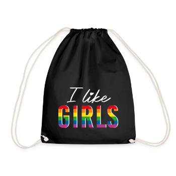 LGBTQIA+ I like girls Regenbogen Flagge lesbian - Turnbeutel - Schwarz - Vorne