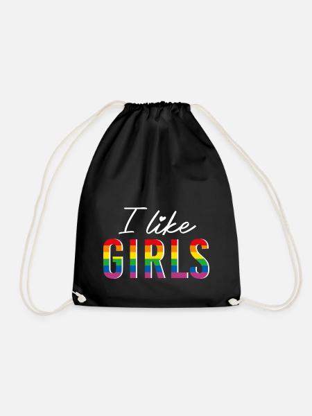 LGBTQIA+ I like girls Rainbow Flag lesbian - Drawstring Bag - black