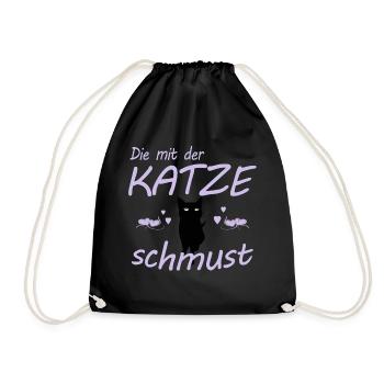 Die mit der Katze schmust Geschenk - Turnbeutel - Schwarz - Vorne