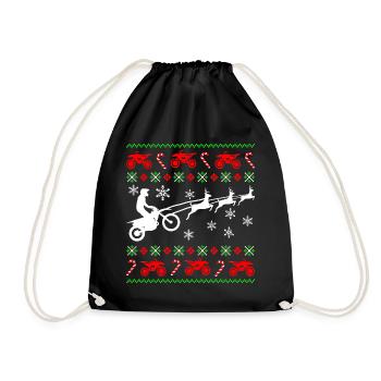 Deer Ugly Christmas Biker Motorcycle Motocross - Drawstring Bag - black - Front