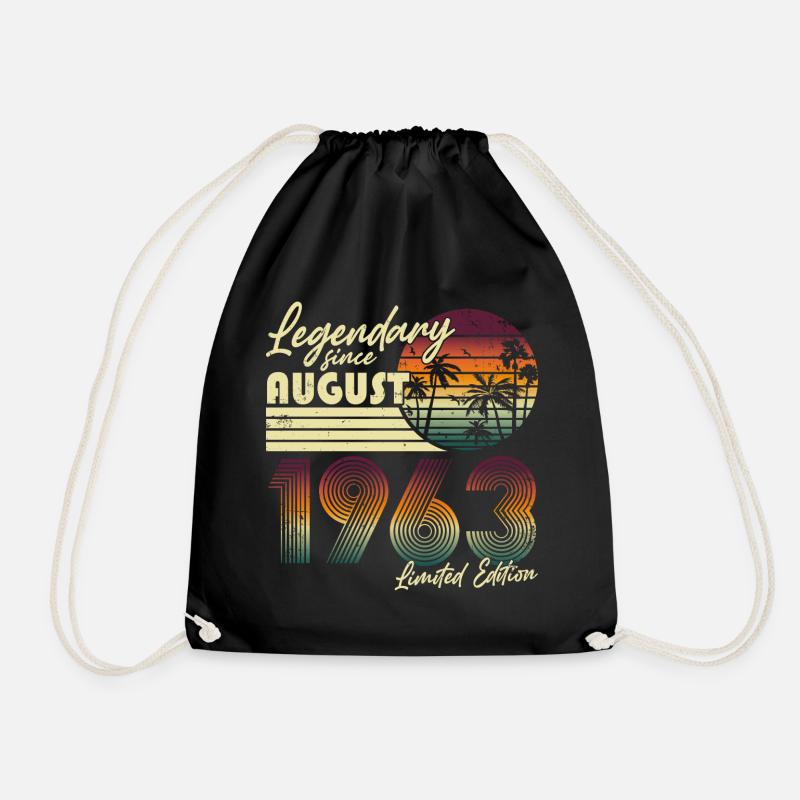 August 1963 Vintage Vintage Birthday Retro - Drawstring Bag - black